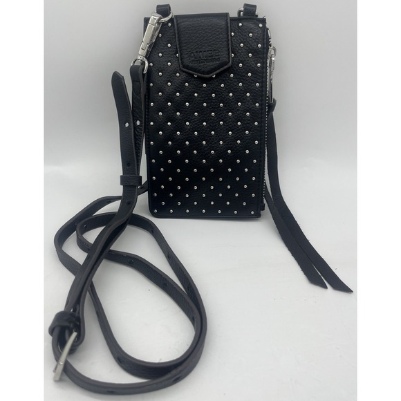 Aimee Kestenberg‎ Black Leather Phone Crossbody With Rhinestones - Picture 1 of 7